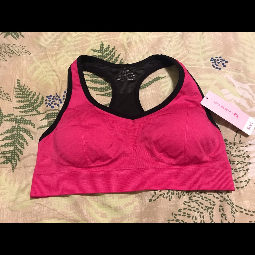 Pink and Black Sports Bra